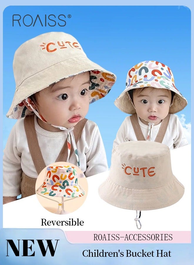 roaiss Children's Wide Brim Bucket Hat, Letter Embroidered Double Sided Kids Sun Cap , Summer Outdoor Children Sun Hat  for Boys Girls  - Image 1