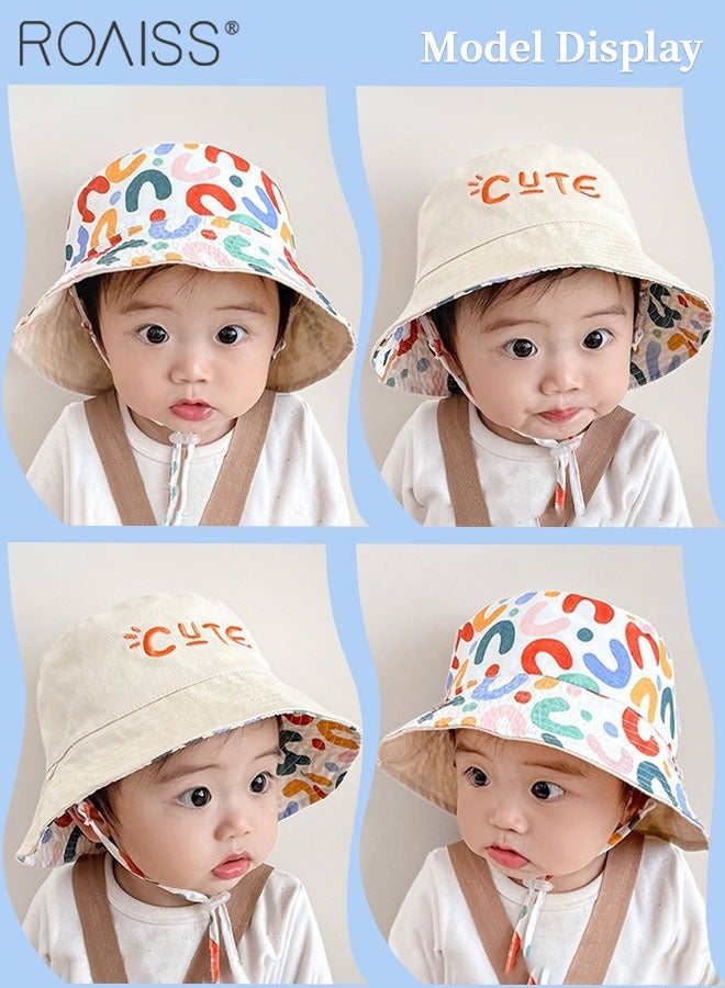 roaiss Children's Wide Brim Bucket Hat, Letter Embroidered Double Sided Kids Sun Cap , Summer Outdoor Children Sun Hat  for Boys Girls  - Image 2