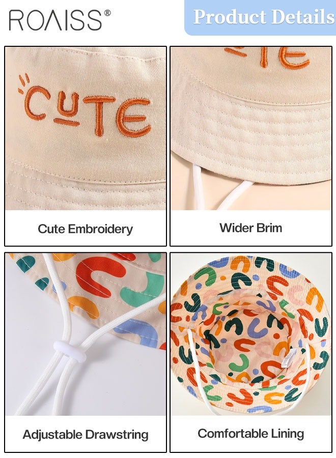roaiss Children's Wide Brim Bucket Hat, Letter Embroidered Double Sided Kids Sun Cap , Summer Outdoor Children Sun Hat  for Boys Girls  - Image 4