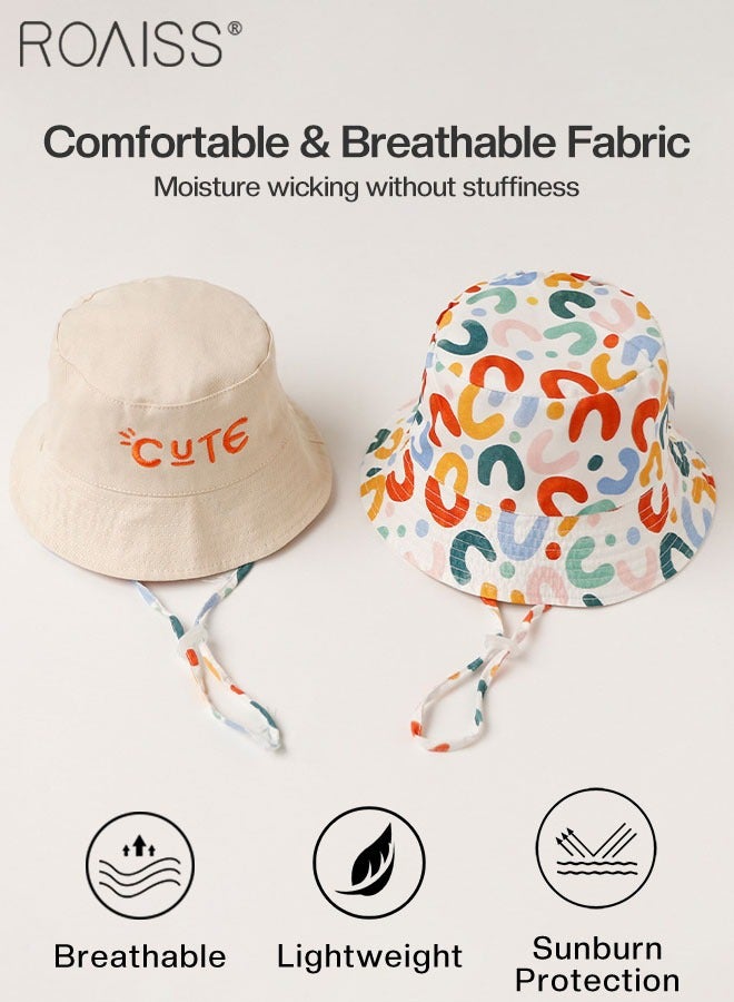 roaiss Children's Wide Brim Bucket Hat, Letter Embroidered Double Sided Kids Sun Cap , Summer Outdoor Children Sun Hat  for Boys Girls  - Image 5