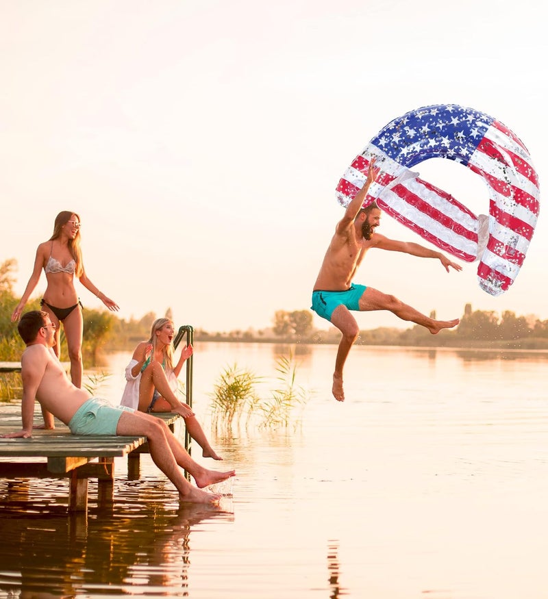 POZA Inflatable USA Pool Float - Luxurious Fun Lounger Filled with Sparkle Silver Stars Confetti, Cool USA Flag Design Water Swimming Pool Floaties for Beach, Lake & Pool - Image 4