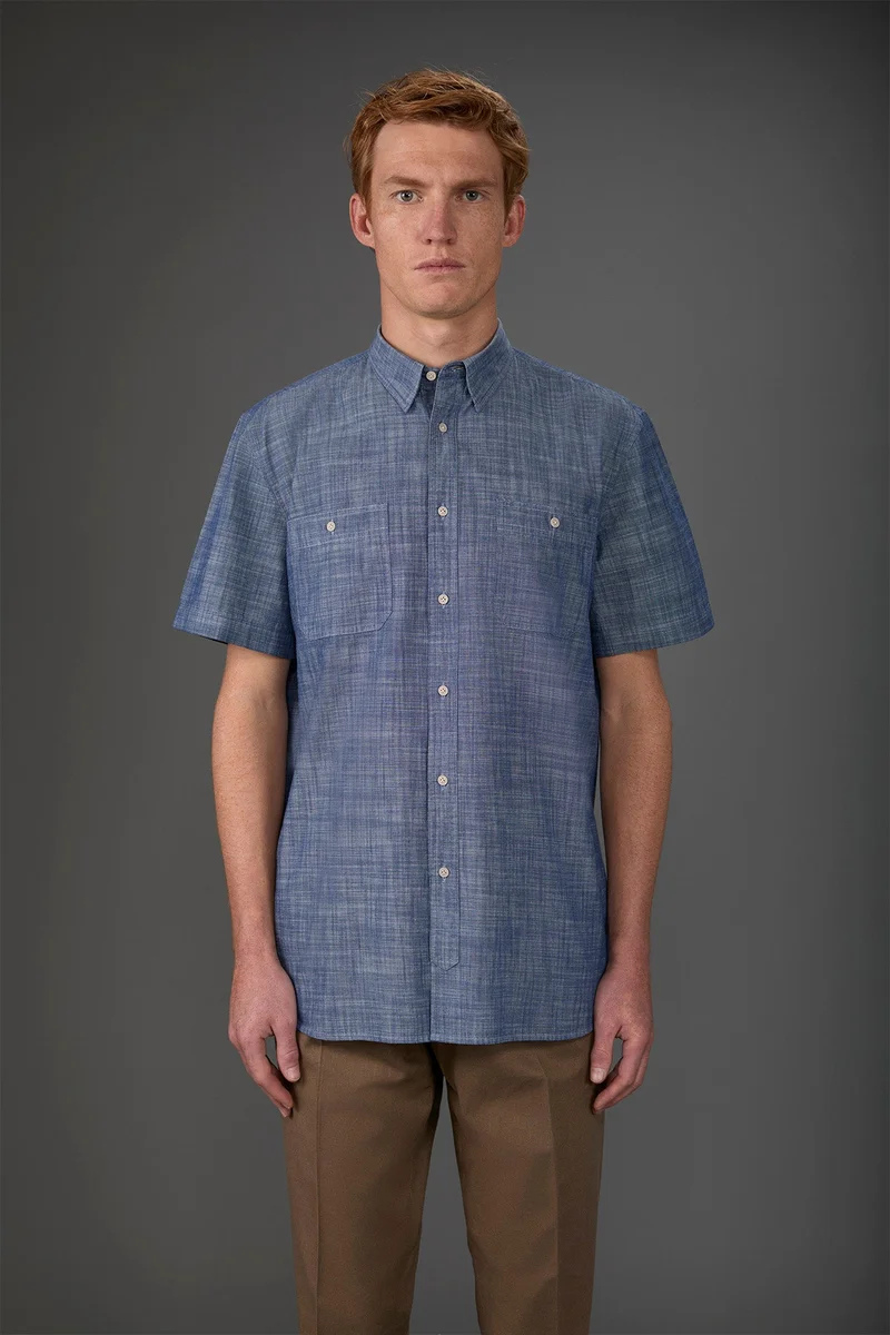Men's concealed button down casual shirt - Indigo