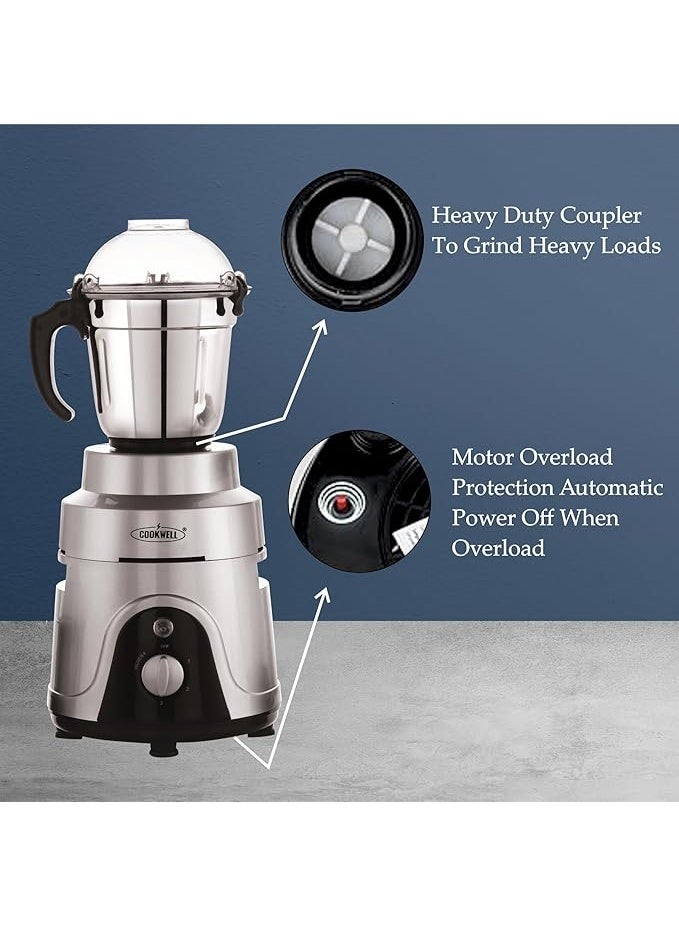 COOKWELL Acrylonitrile Butadiene Styrene Commercial Mixer Grinder 1200 W For Cafe, Restaurants, Hotels, Canteens (5 Jar), Silver - Image 2