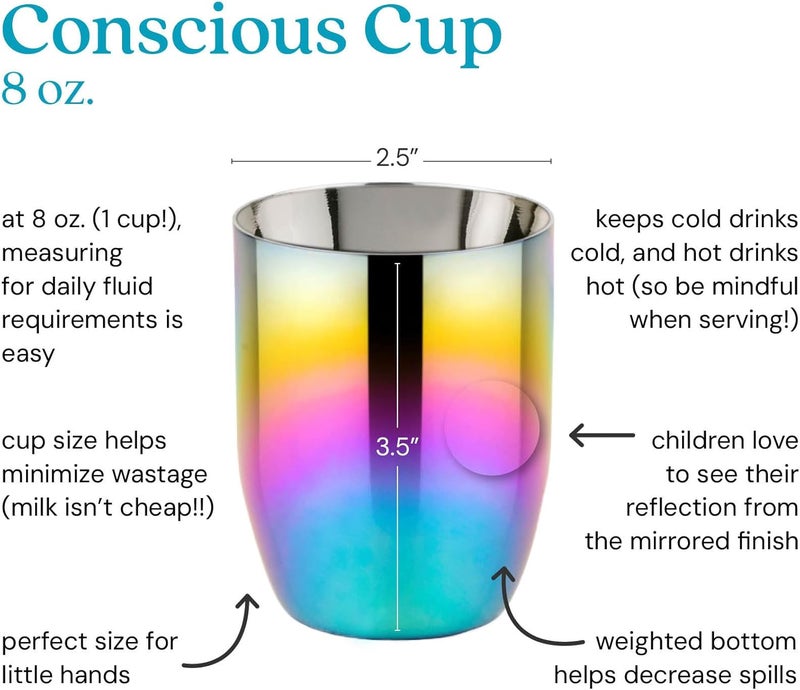 Ahimsa Stainless Steel Kids Cups  Pediatrician Designed Toddler Cup for Open Cup Training 8oz 100 BPA Free  Dishwasher Safe Set of 4 Rainbow Cups - Image 3
