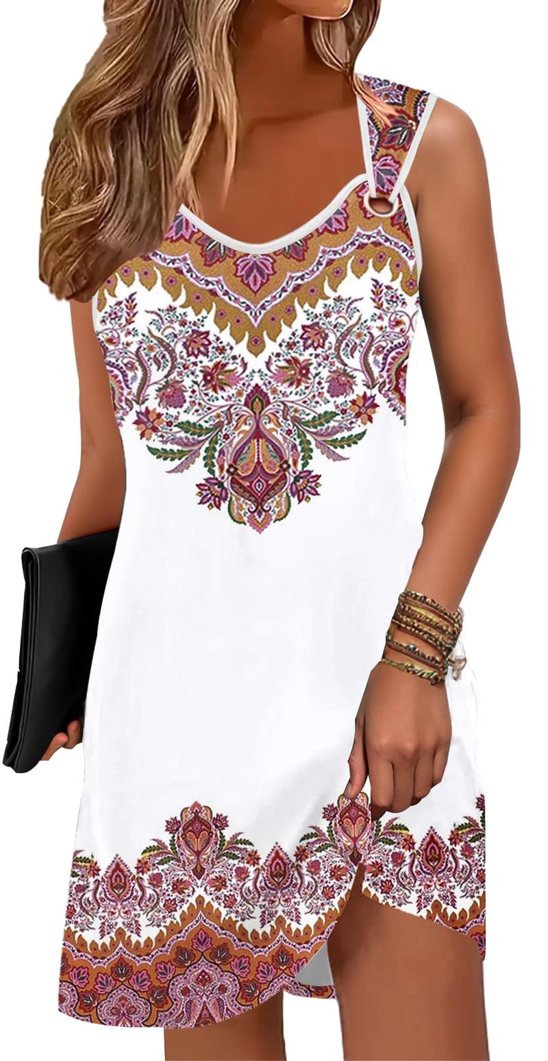 Disamer Summer Dresses for Women 2026 Sundresses Sleeveless Beach Swimsuit Cover Ups Spring Casual Tank Tshirt Sun Dress,Flower Vine Red,Medium - Image 1