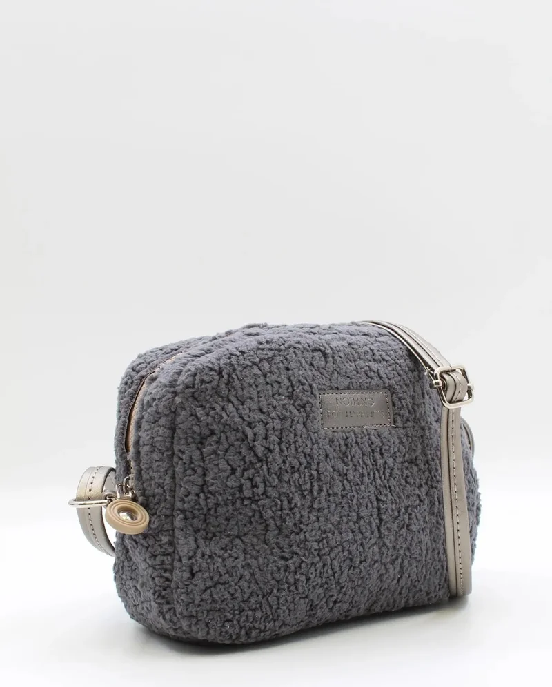 Nothing Women's 3-Piece Snap Bag Furry Plush Bag 2 Compartment Bag Set with Daisy Necklace Gift