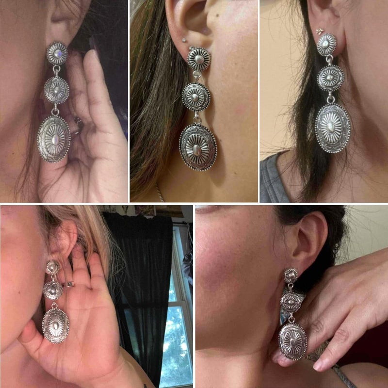 Novearring Western Earrings Outfit for Women Western Jewelry Dress Wear Shirts Vintage Silver Concho Earrings Country Concert Outfits for Women - Image 5