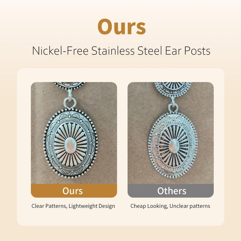 Novearring Western Earrings Outfit for Women Western Jewelry Dress Wear Shirts Vintage Silver Concho Earrings Country Concert Outfits for Women - Image 4