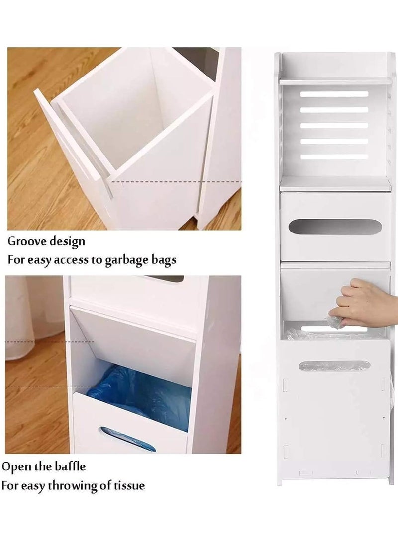 Eworld Waterproof White PVC Floor Cabinet Organizer, Stylish Storage Solution Featuring Shelves, Drawer, Tissue Holder, and Door for Bathroom, Kitchen, Living Room, or Bedroom Accessories - Image 4