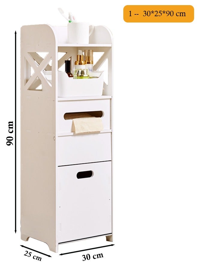 Eworld Waterproof White PVC Floor Cabinet Organizer, Stylish Storage Solution Featuring Shelves, Drawer, Tissue Holder, and Door for Bathroom, Kitchen, Living Room, or Bedroom Accessories - Image 2