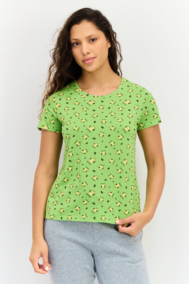 zivame Rosaline x Zivame Women 2 Pieces Crew Neck Allover Print Short Sleeve Sleepwear Top, Multicolor - Image 2