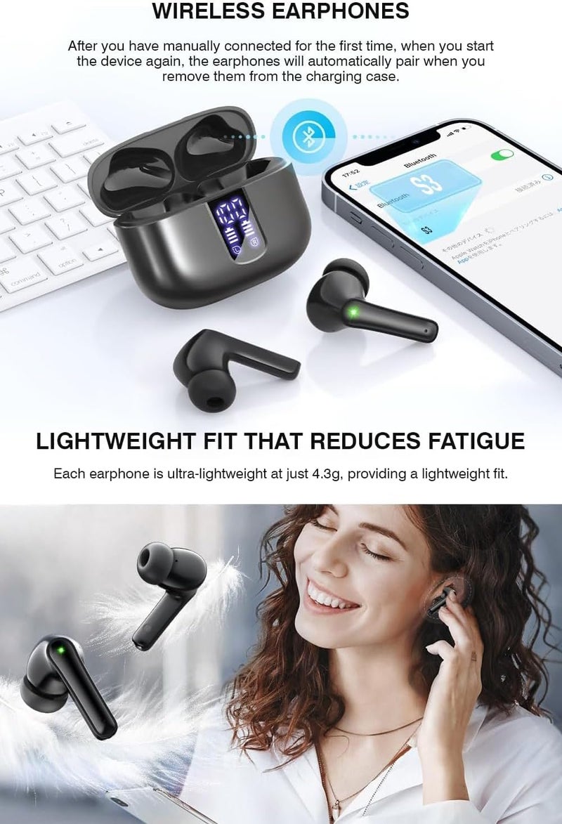 TAGRY Wireless Earbuds, Bluetooth 5.3 Headphones with HiFi Stereo Sound, 48H Playtime with LED Power Display Charging Case, IP6 Waterproof in Ear Earphone with Mic for Sport - Image 3