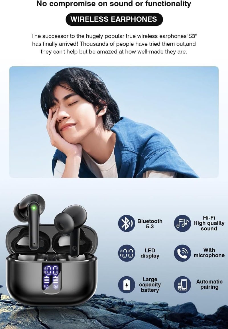 TAGRY Wireless Earbuds, Bluetooth 5.3 Headphones with HiFi Stereo Sound, 48H Playtime with LED Power Display Charging Case, IP6 Waterproof in Ear Earphone with Mic for Sport - Image 2