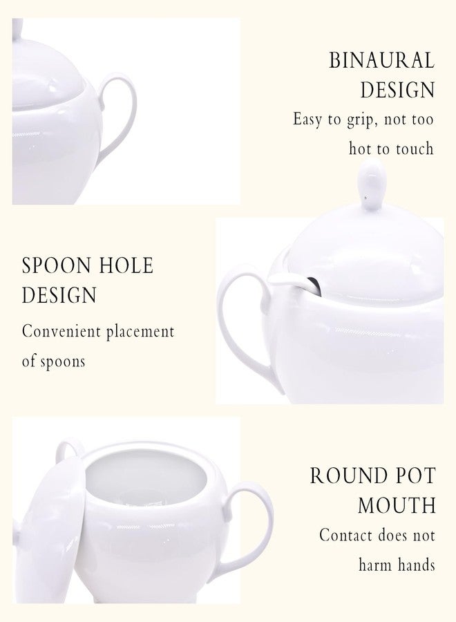 REANRO Porcelain Soup Tureen with Lid and Ladle Set, Double-Ear Covered Tureen Classic Serving Bowl for Soups, White - Image 3