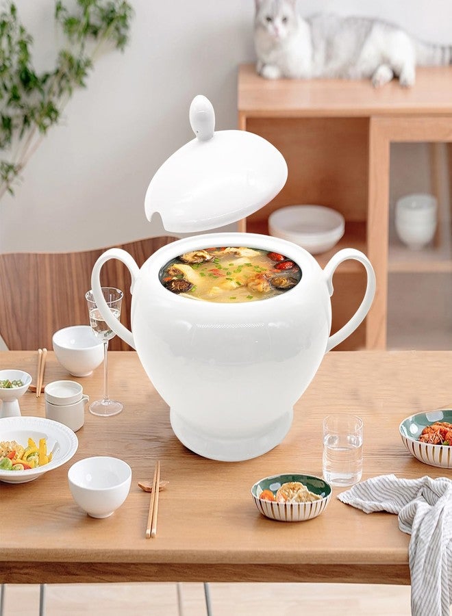 REANRO Porcelain Soup Tureen with Lid and Ladle Set, Double-Ear Covered Tureen Classic Serving Bowl for Soups, White - Image 5