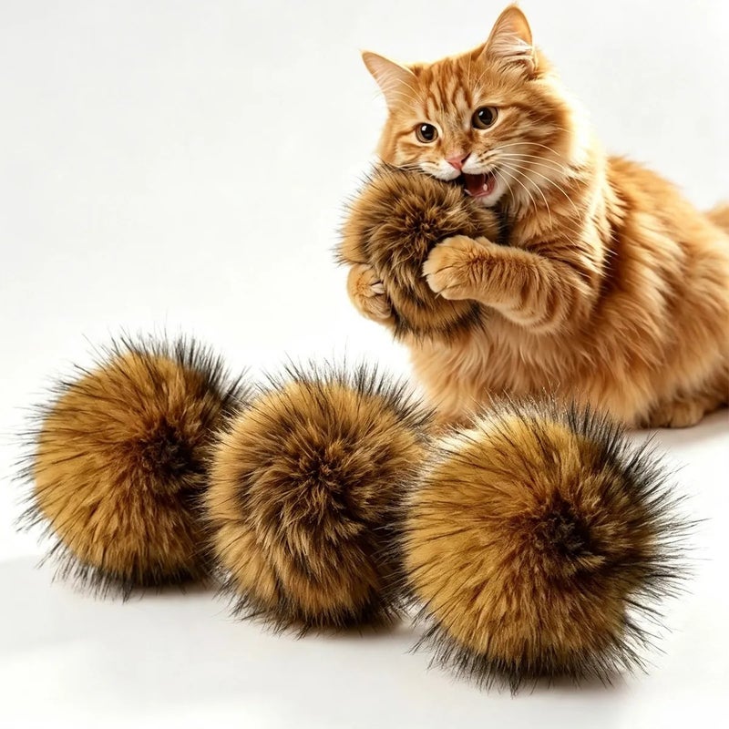 3PCS Imitation Rabbit Fur Ball Cat Toy, Indoor Cat Interactive Toy, Chasing Exercise, Washable Pet Toy - Image 1