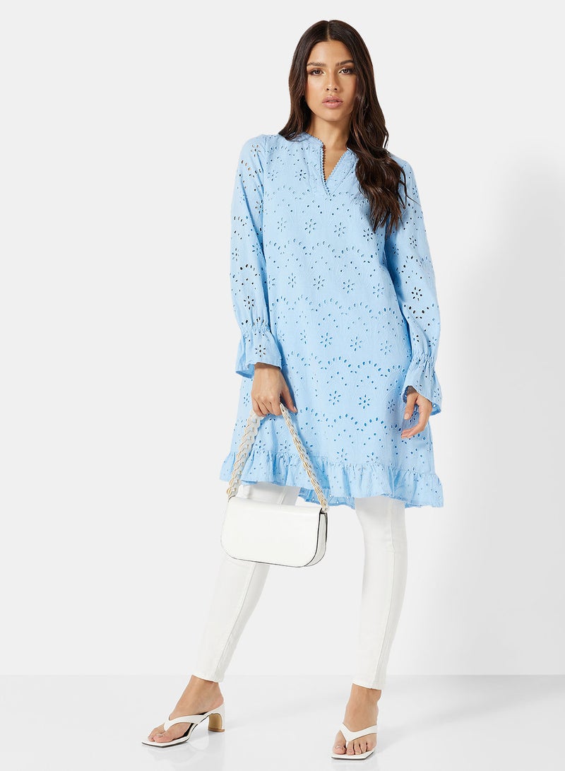 Schiffli Ruffle Tunic Top