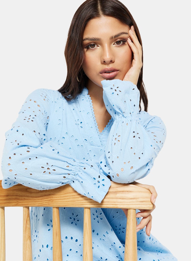 Schiffli Ruffle Tunic Top