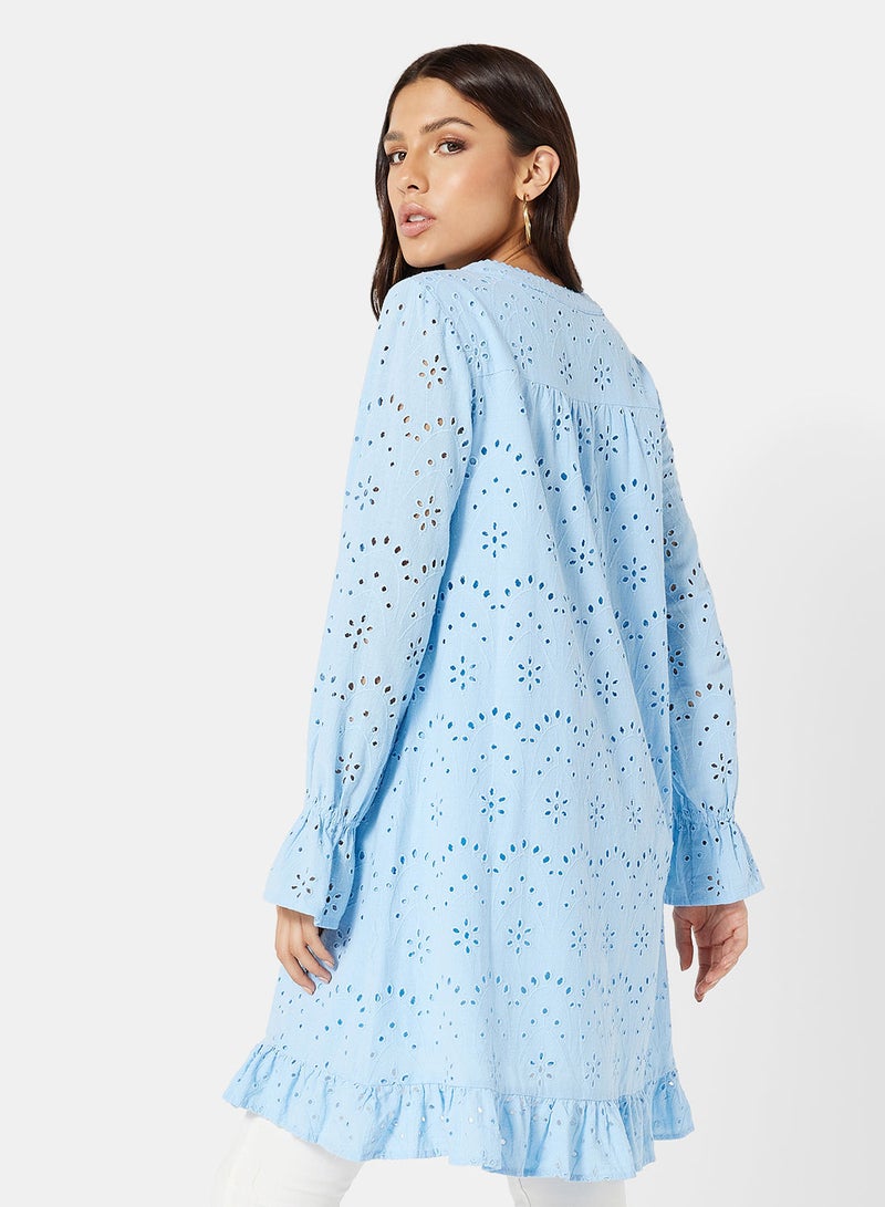 Schiffli Ruffle Tunic Top