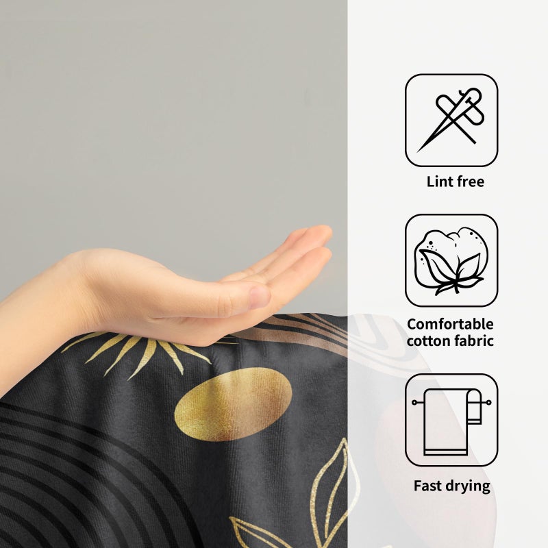 Granbey Black Boho Modern Kitchen Towels Set of 2 Abstract Mid Century Soft Absorbent Face Towels Retro Gold Leaves Tea Dish Towels Housewarming Gifts for New Home Bathroom Hotel 14"x28" - Image 4
