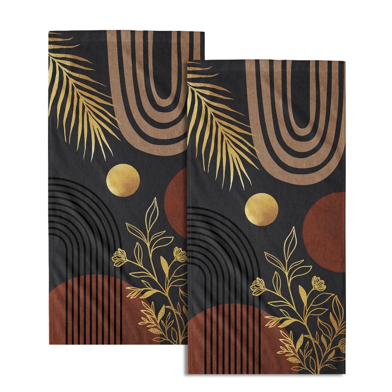 Granbey Black Boho Modern Kitchen Towels Set of 2 Abstract Mid Century Soft Absorbent Face Towels Retro Gold Leaves Tea Dish Towels Housewarming Gifts for New Home Bathroom Hotel 14"x28" - Image 1