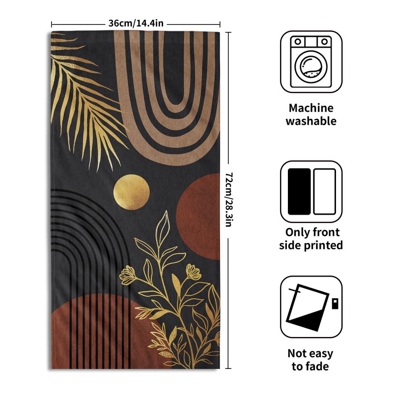 Granbey Black Boho Modern Kitchen Towels Set of 2 Abstract Mid Century Soft Absorbent Face Towels Retro Gold Leaves Tea Dish Towels Housewarming Gifts for New Home Bathroom Hotel 14"x28" - Image 2