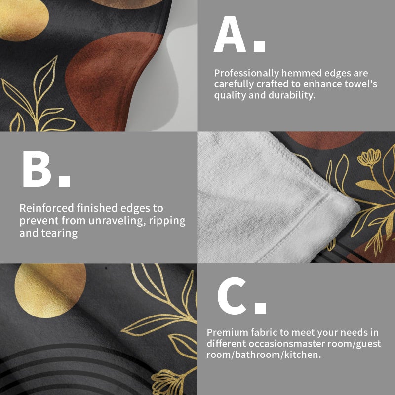 Granbey Black Boho Modern Kitchen Towels Set of 2 Abstract Mid Century Soft Absorbent Face Towels Retro Gold Leaves Tea Dish Towels Housewarming Gifts for New Home Bathroom Hotel 14"x28" - Image 5