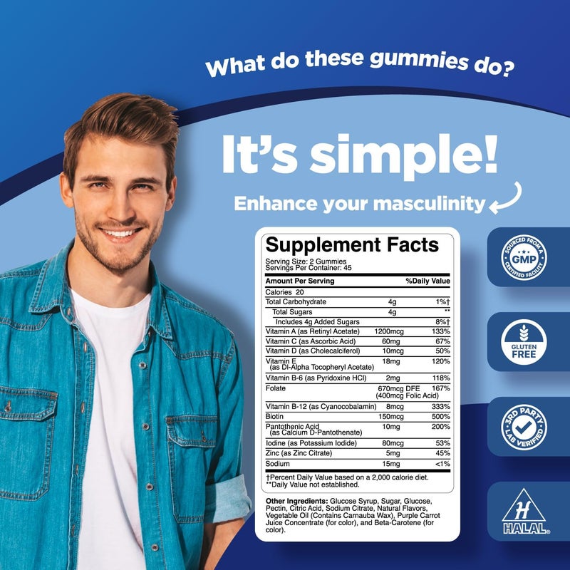 Phytoral Natural Multivitamin for Men Gummies with Zinc  Vitamin D C A  Biotin B6 B12 Full Health Supplement - Image 3