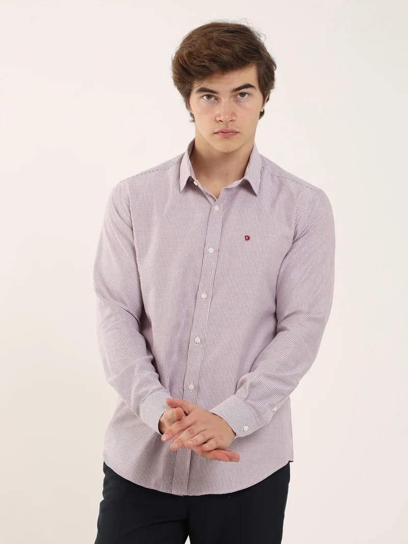دوفي Claret Red Men's Slim Fit Brent Collar Long Sleeve Shirt