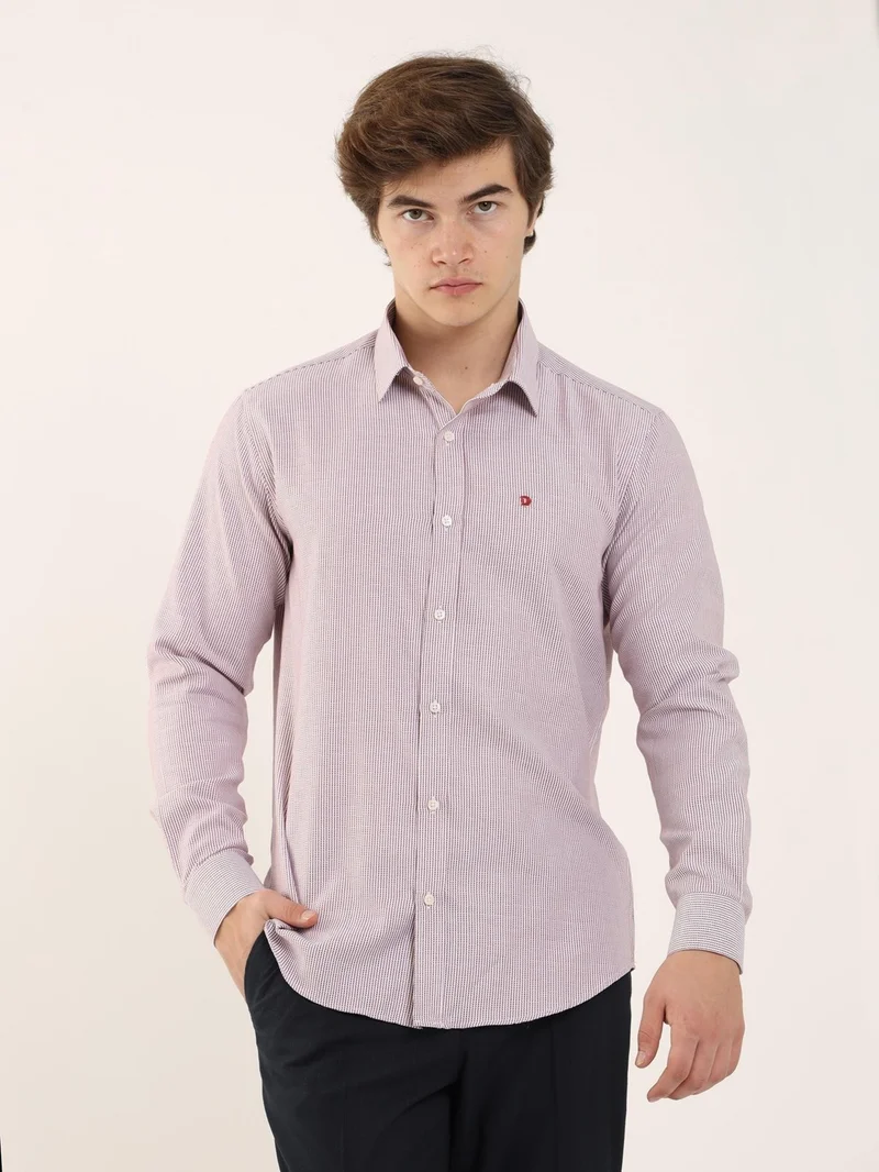 دوفي Claret Red Men's Slim Fit Brent Collar Long Sleeve Shirt