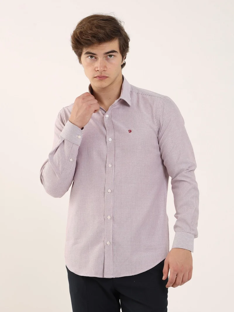 دوفي Claret Red Men's Slim Fit Brent Collar Long Sleeve Shirt