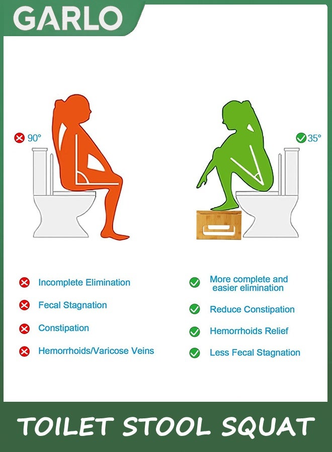 جارلو 18CM الخيزران مرحاض البراز كوات للبالغين ، مقعد البوب القابل للطي للحمام ، مقعد خطوة الوعاء مع شريط غير انزلاق ، تحسين وضعية الحمام والراحة ، اللون الطبيعي - Image 2