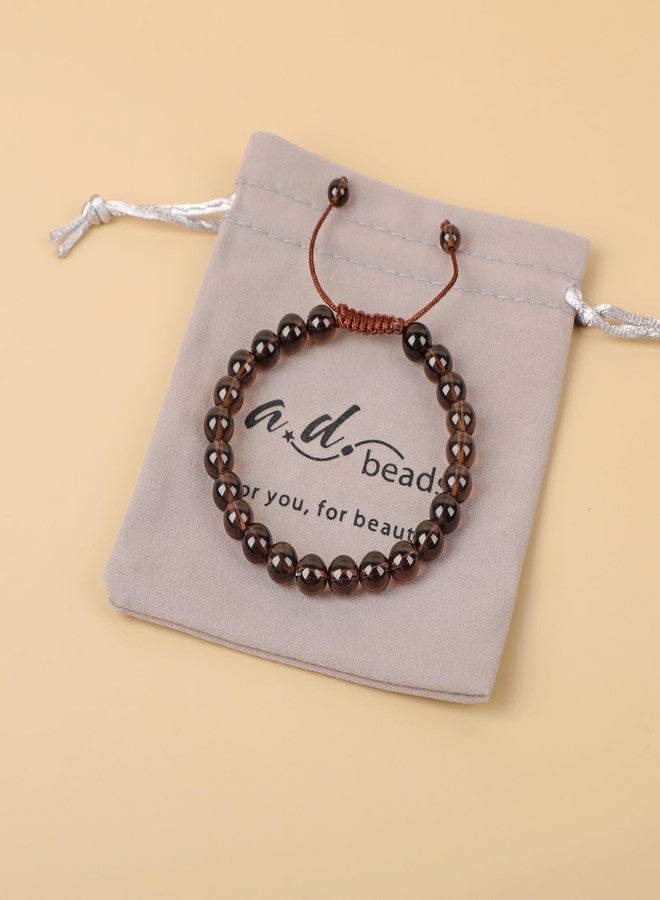 AD Beads Natural 8mm Gemstone Bracelets Healing Power Crystal Macrame Adjustable 7-9 Inch (Smoky Quartz) - Image 3