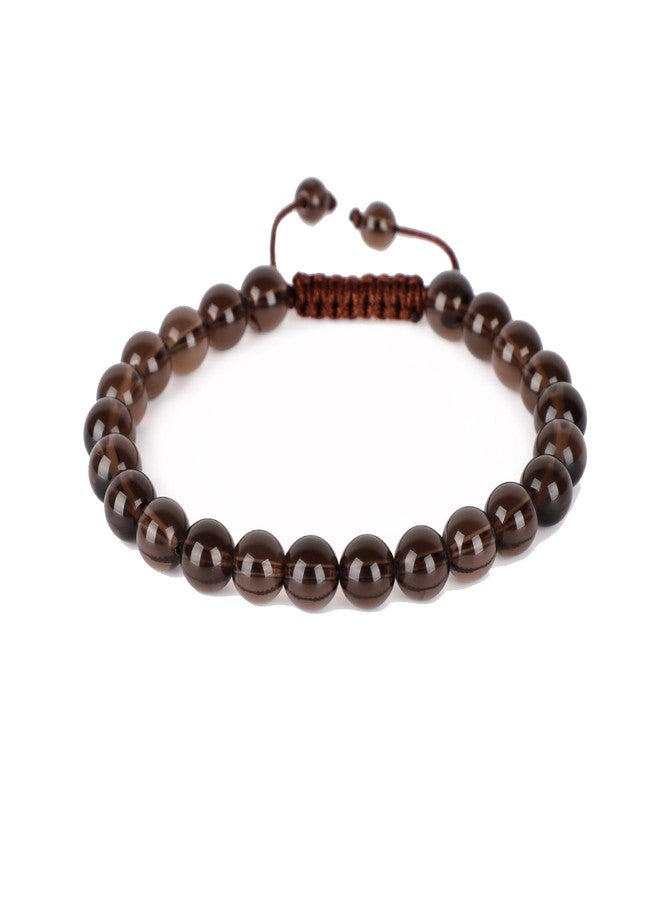 AD Beads Natural 8mm Gemstone Bracelets Healing Power Crystal Macrame Adjustable 7-9 Inch (Smoky Quartz) - Image 1