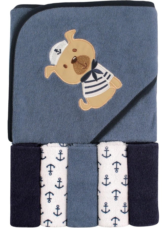 Luvable Friends Unisex Baby Hooded Towel with Five Washcloths, Dog, One Size - Image 1
