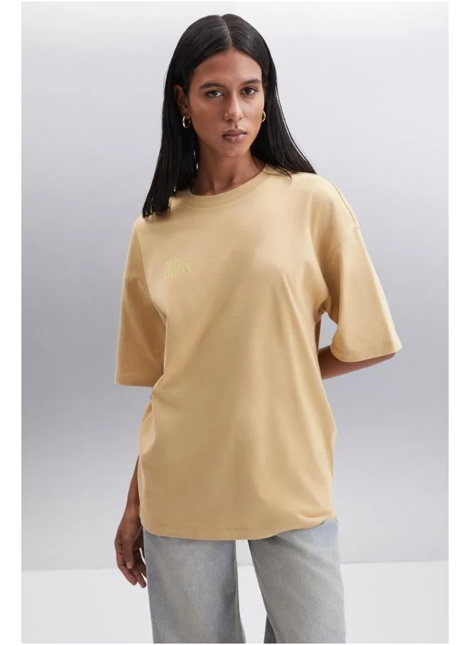 GRIMELANGE Grimelange Souling Women's Cotton Beige T-Shirt