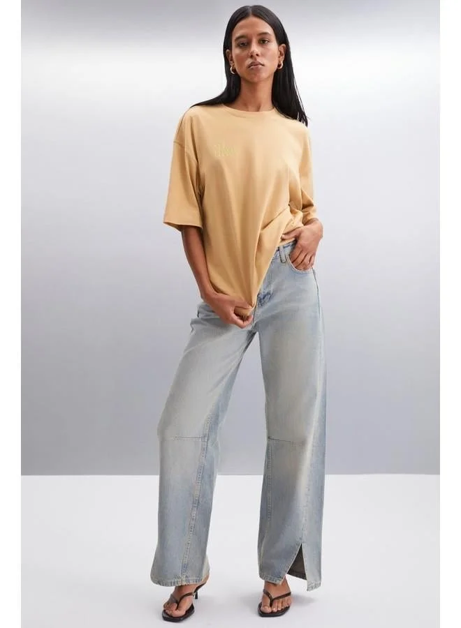 GRIMELANGE Grimelange Souling Women's Cotton Beige T-Shirt