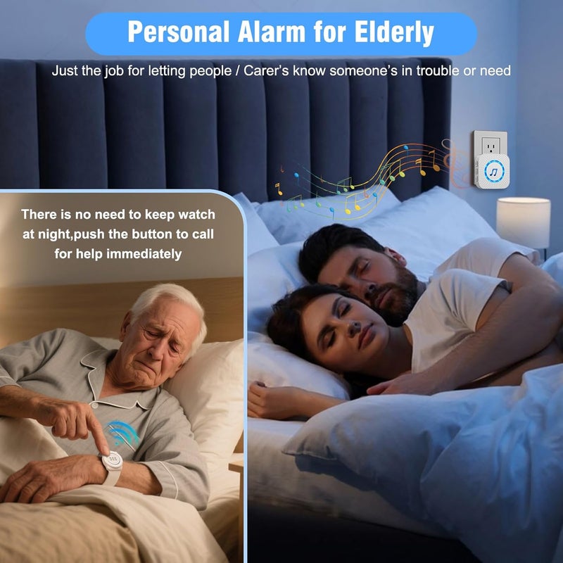 ChunHee Wireless Personal Alarm for Elderly- Caregiver Pager Emergency Call Bell Button Alarm System 150ft/45m with 1 Night Light Receiver & 1 Wrist Button - Image 4