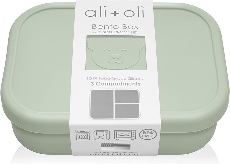 Ali+Oli Silicone Bento Box (Pine) Lunch Box for Kids, Toddlers, Preschoolers & Adults | BPA-Free and Spill-Proof | Ideal for School, and On-the-Go Meals| Perfect for Lunch, Snacks, and Meals - Image 1