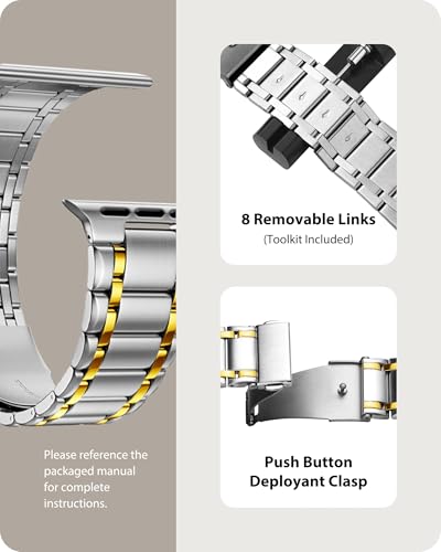 Fullmosa Bands Compatible with Apple Watch Band 45mm 44mm 42mm, Stainless Steel iWatch Band with Case for Apple Watch Series 9 8 7 6 5 4 3 2 1 SE3/2/1, Silver and Gold - Image 4