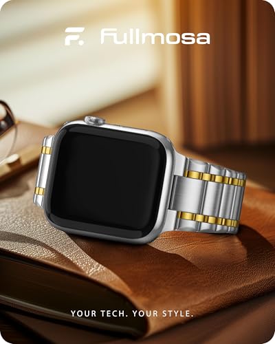 Fullmosa Bands Compatible with Apple Watch Band 45mm 44mm 42mm, Stainless Steel iWatch Band with Case for Apple Watch Series 9 8 7 6 5 4 3 2 1 SE3/2/1, Silver and Gold - Image 2
