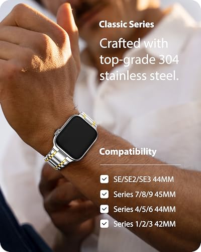 Fullmosa Bands Compatible with Apple Watch Band 45mm 44mm 42mm, Stainless Steel iWatch Band with Case for Apple Watch Series 9 8 7 6 5 4 3 2 1 SE3/2/1, Silver and Gold - Image 3