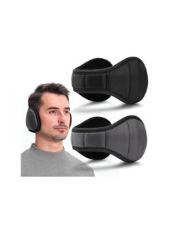 erorex Winter Foldable Ear Warmers, 2 Pack Adjustable Fleece Behind The Head Ear Muffs, Waterproof Lightweight, Unisex Cold Weather Warm Ear Cover for Running, Hiking, Ski, Cycling, Black, Grey  - Image 1