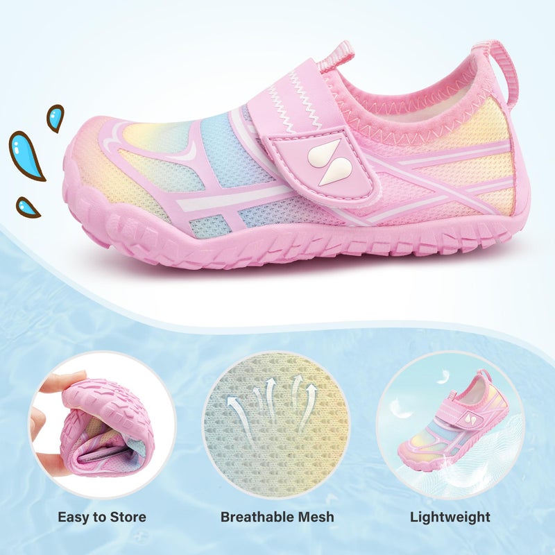 Stelle Kids Water Shoes Boys Girls Swim Hiking Aqua Socks Quick Dry Toddler Barefoot Shoesï¼ˆRainbow Pinkï¼Œ13MLï¼‰ - Image 4