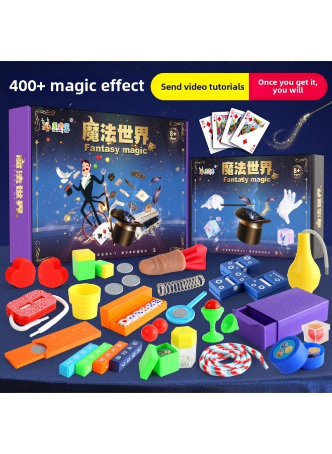null - Children's Magic Props Toy Suit Magic Gift Box Primary School Children's Six One Playing Cards Stage Performance Gifts-Color:Basic Version Of 17-piece Prop Set [96 Ways To Play + 91 Life Magic Tricks + 200 Magic Effects + With Video Instructions] - Image 1