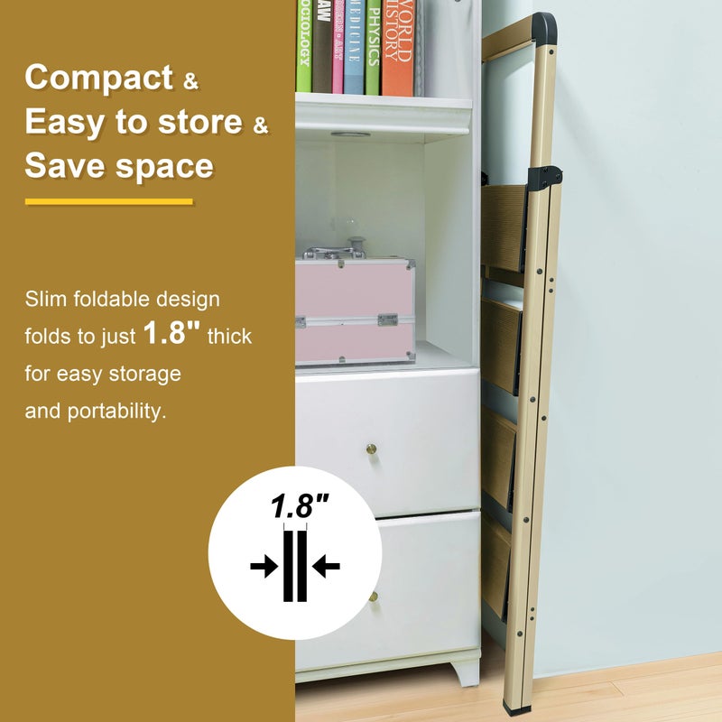 BIBKOKE Step Ladder Folding 3-Step Champagne Gold Finish Aluminum Foldable Step Ladders,Anti-Slip for Home & Kitchen Office 330 lbs - Image 5