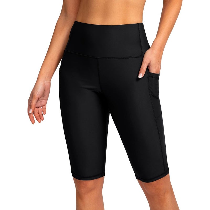 Women's Swim Shorts with High Waist and Pockets, UPF 50+, Long Board Swim Trunks with Lining for Women - Image 1