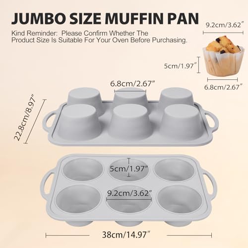 Vnray 3Pcs Silicone Muffin Pan 6 12 and 24 Cup with Metal Frame Non Stick Jumbo Cupcake Pan with Handles BPA Free Silicon Mini Muffin Tin Regular Tray For BakingEgg BitesMold Light Grey - Image 3