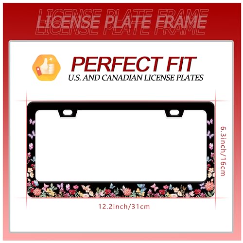 UNINDREM Butterfly Flower License Plate Frame Forest Flower Stainless Steel License Plate Frame Auto Parts Decoration with Screws License Plate Holder for Men Women 12x6 Inch - Image 3