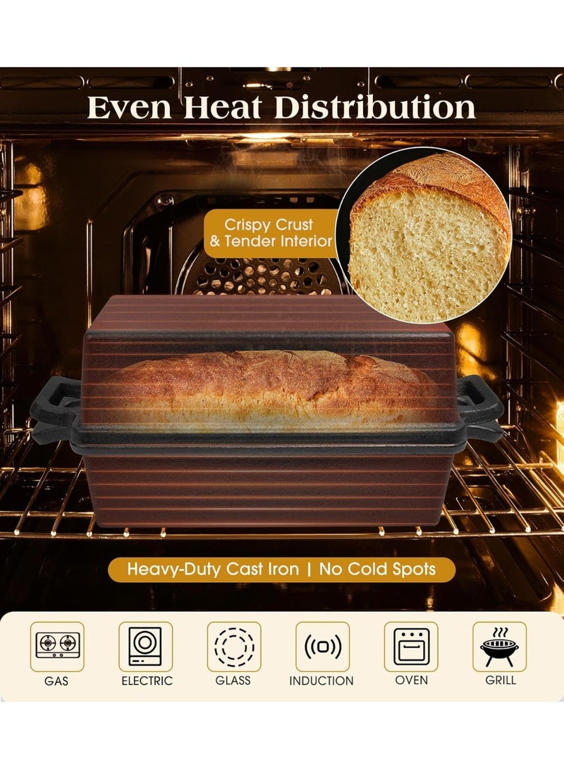 NIUB Cast Iron Loaf Pan with Lid 9x5 Inch, 2 in 1 Loaf Pans for Baking Bread, Even Heat Distribution for Sourdough, Homemade Bread - Image 2